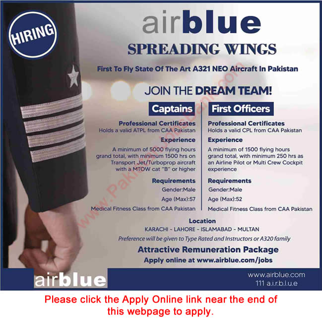 Pilot Jobs in Air Blue 2020 March Apply Online Captains & First Officers Latest