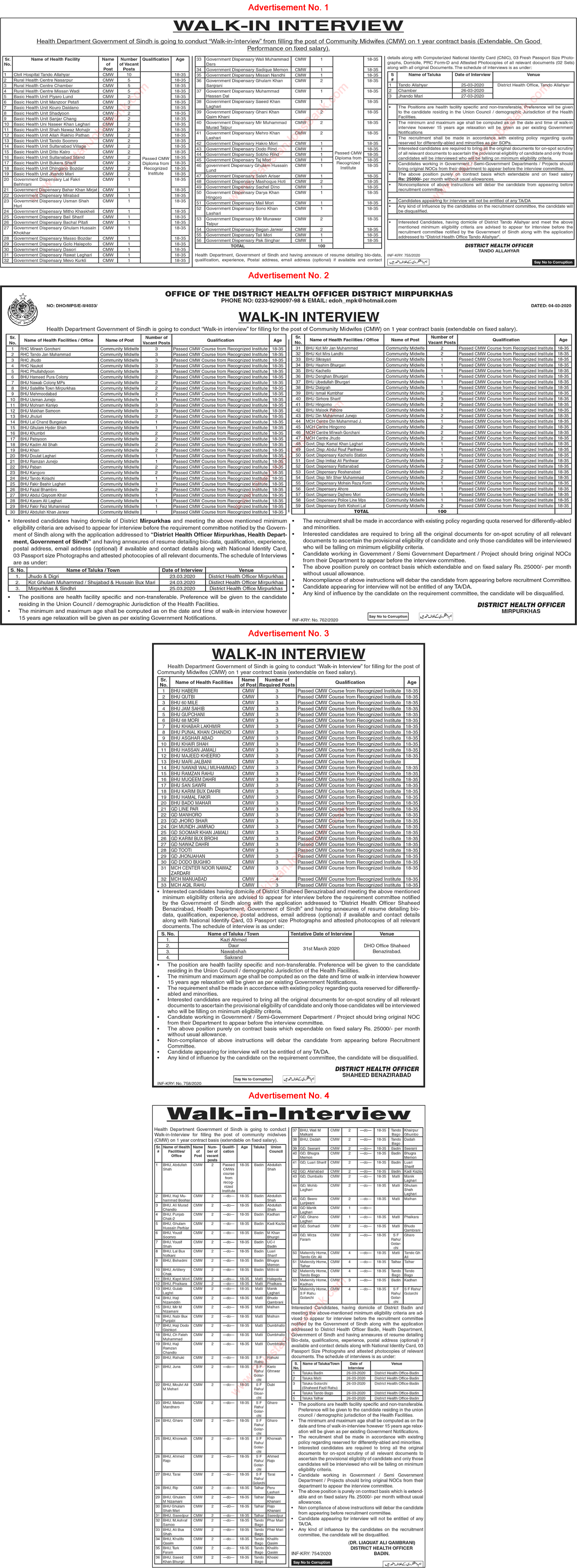 Community Midwife Jobs in Health Department Sindh March 2020 Walk in Interviews Latest