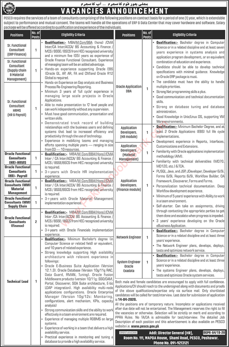 PESCO Jobs 2020 March Peshawar Electric Supply Company WAPDA KPK Latest