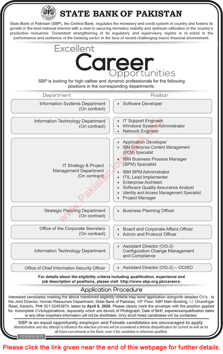 State Bank of Pakistan Jobs March 2020 Software Developers, Assistant Directors & Others SBP Latest