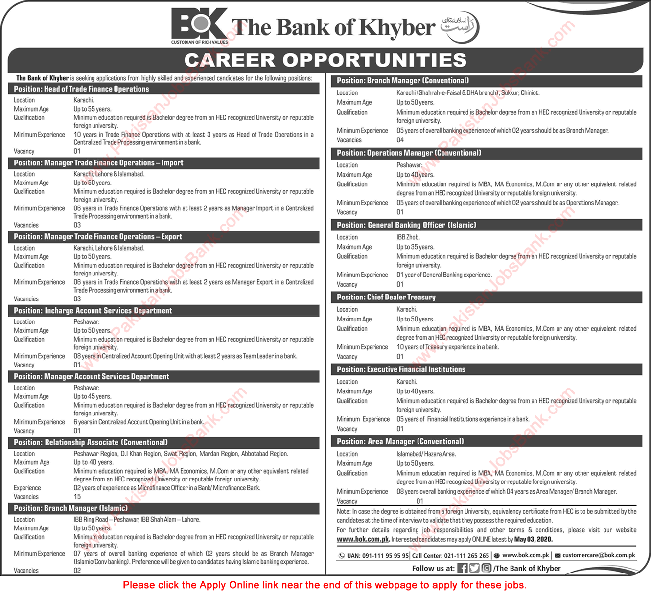Bank of Khyber Jobs April 2020 Apply Online Relationship Associates, Branch Managers & Others Latest