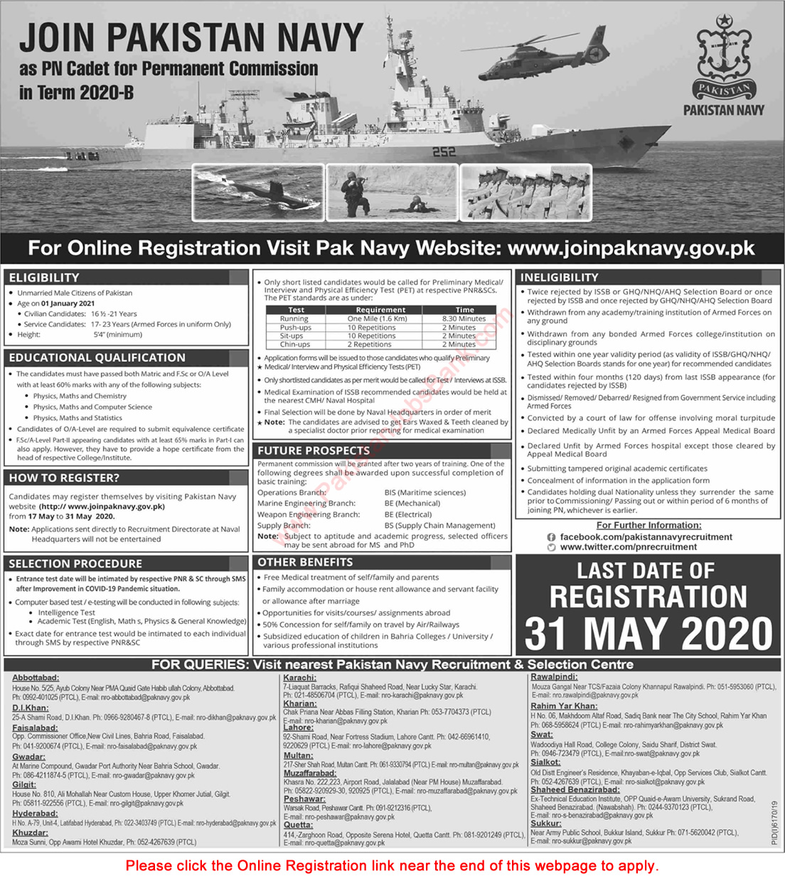 Join Pakistan Navy as PN Cadet May 2020 Online Registration for Permanent Commission in Term 2020-B Latest