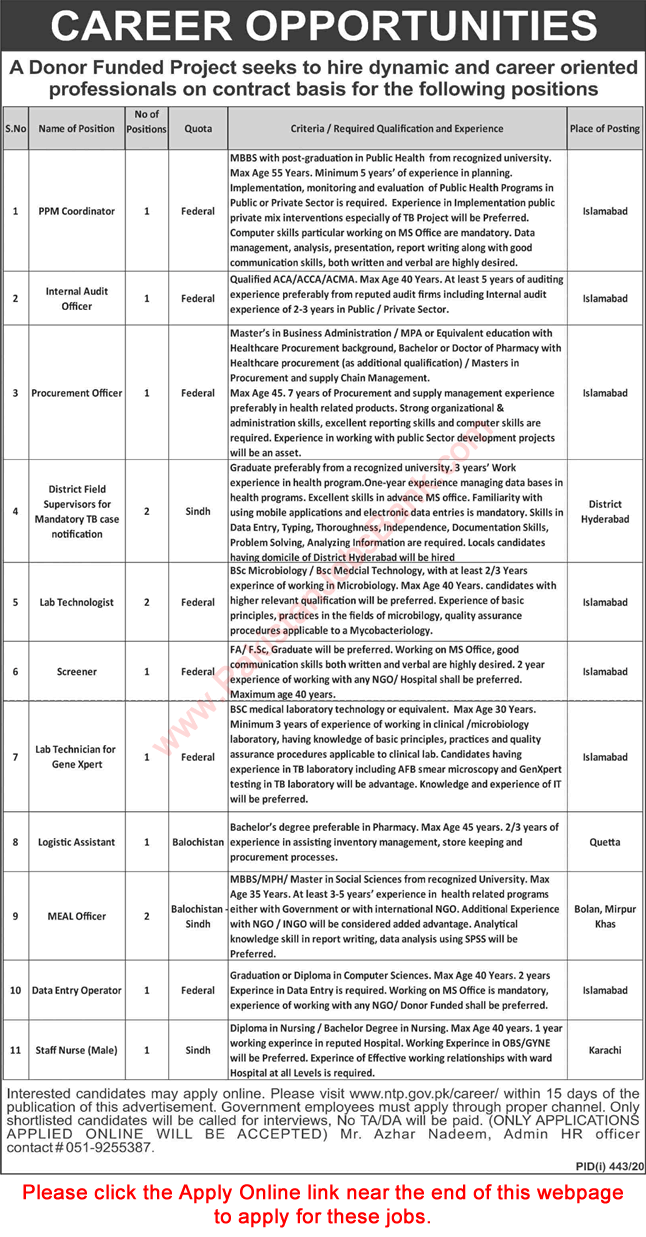 National TB Control Program Jobs July 2020 Apply Online District Field Supervisors & Others Latest