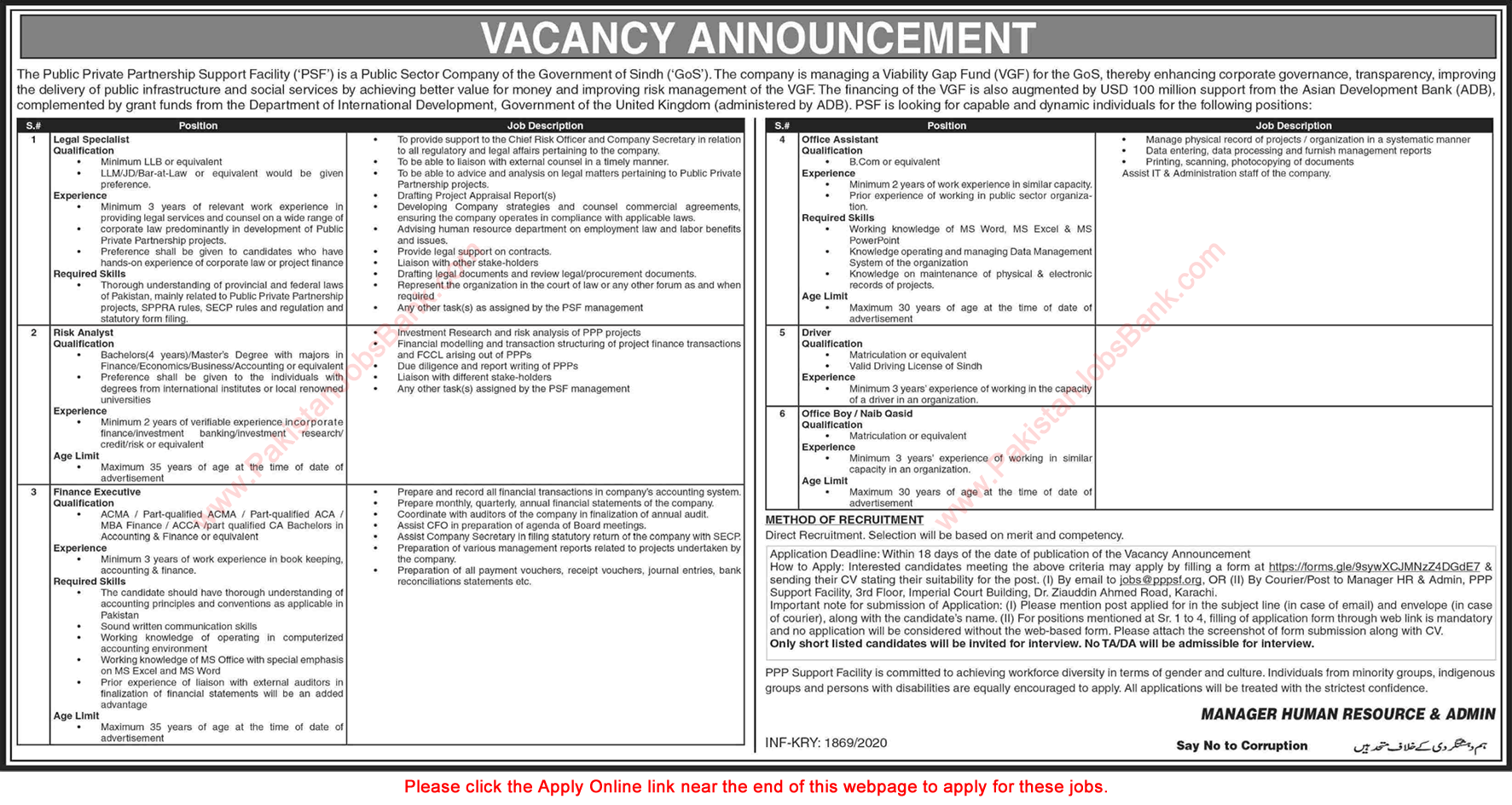 Public Private Partnership Support Facility Sindh Jobs 2020 July / August Apply Online Latest