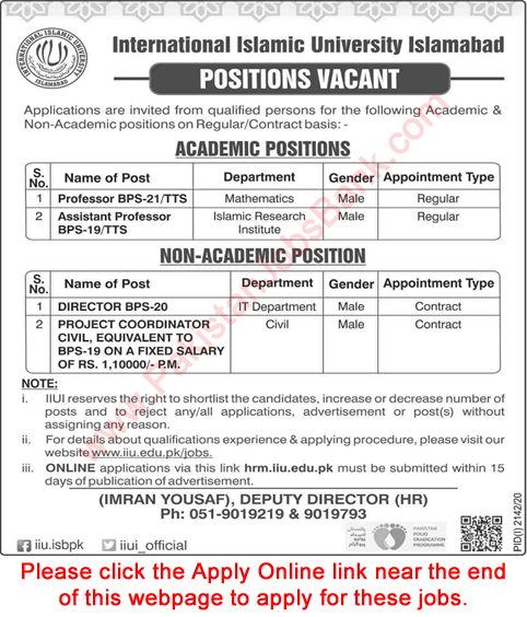 International Islamic University Islamabad Jobs October 2020 Apply Online Teaching Faculty & Others Latest