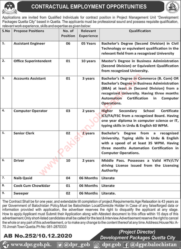 Development Packages Quetta City Jobs 2020 December Civil Engineers & Others Latest