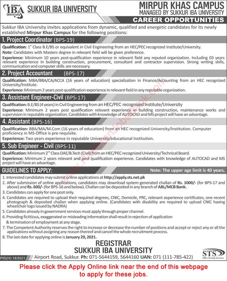 Sukkur IBA University Jobs 2021 Mirpur Khas Campus STS Apply Online Latest