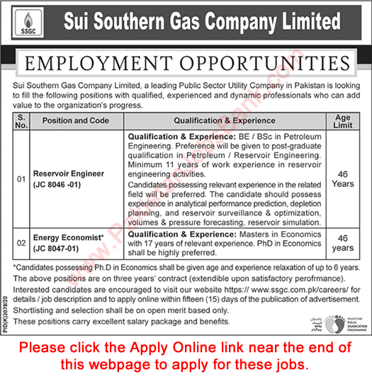 SSGC Jobs 2021 Apply Online Reservoir Engineer & Energy Economist Sui Southern Gas Company Limited Latest