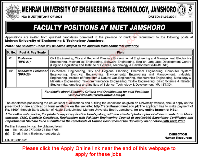 Mehran University of Engineering and Technology Jamshoro Jobs 2021 April MUET Apply Online Latest