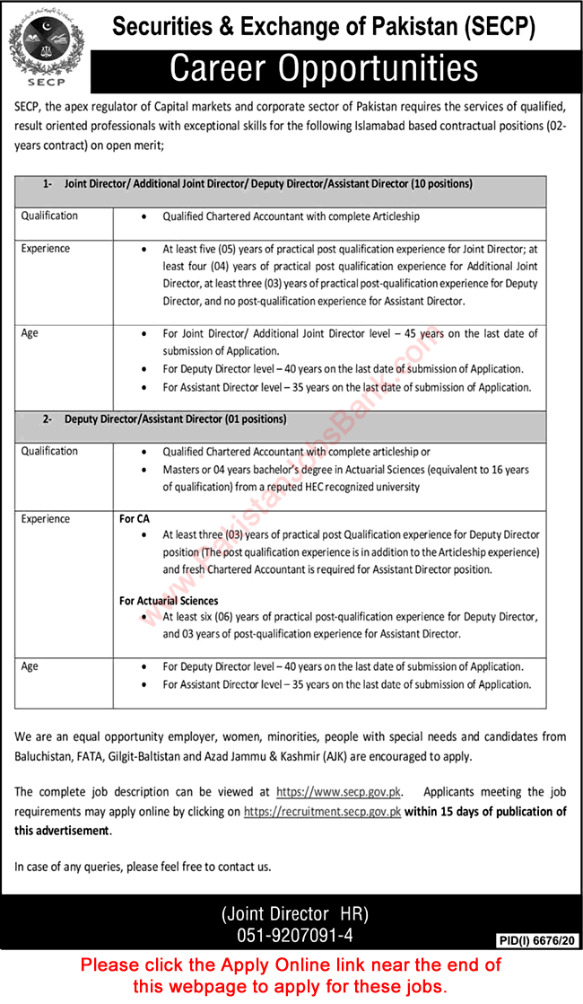 SECP Islamabad Jobs June 2021 Apply Online Directors Securities and Exchange Commission of Pakistan Latest