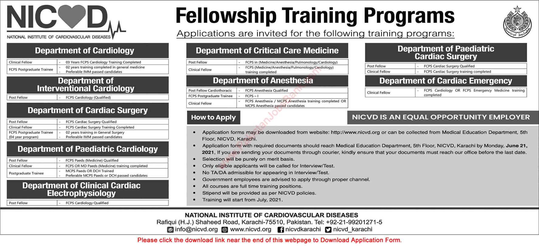 NICVD Fellowship Training Program 2021 June Application Form National Institute of Cardiovascular Diseases Latest