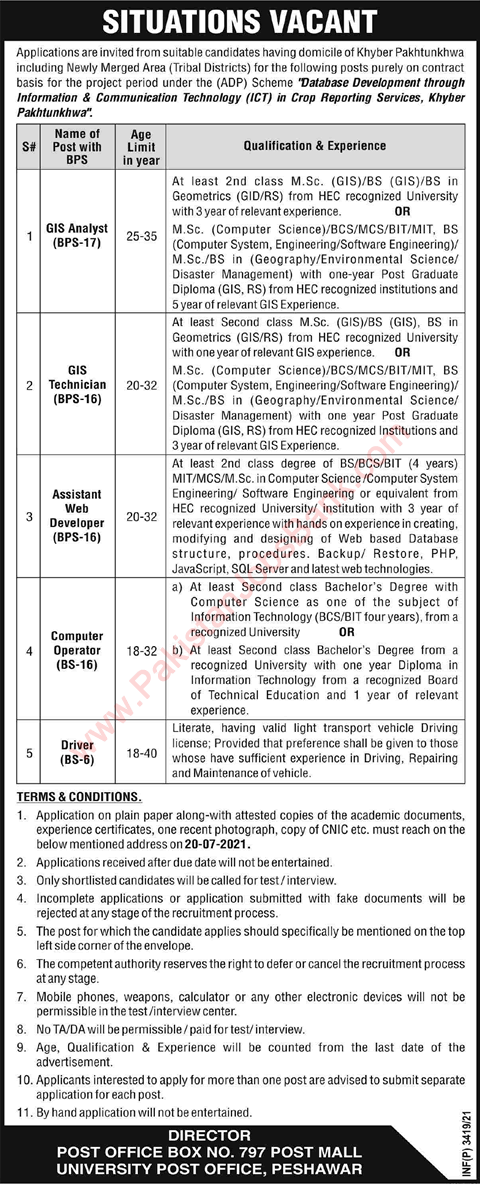 PO Box 797 Peshawar Jobs 2021 June / July Driver, Computer Operator & Others Latest