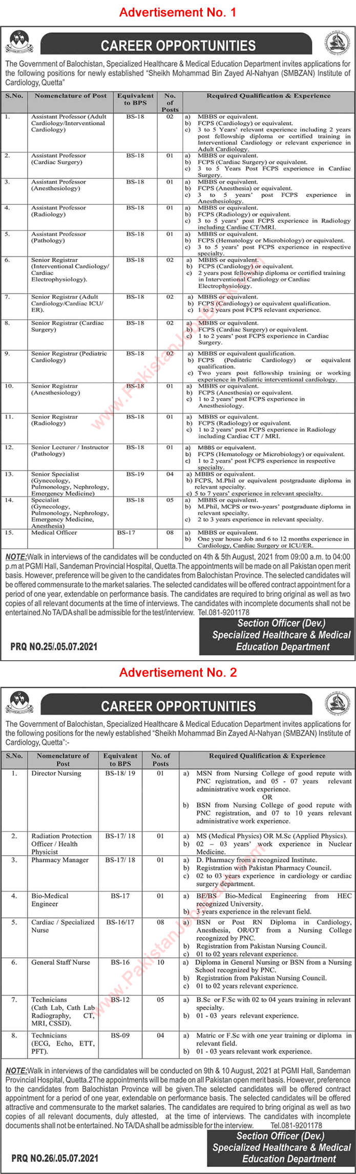 Specialized Healthcare and Medical Education Department Balochistan Jobs 2021 July Nurses & Others Latest