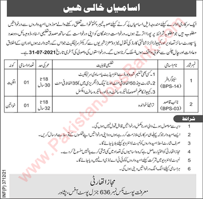 PO Box 636 GPO Peshawar Jobs 2021 July Stenographer & Naib Qasid Latest