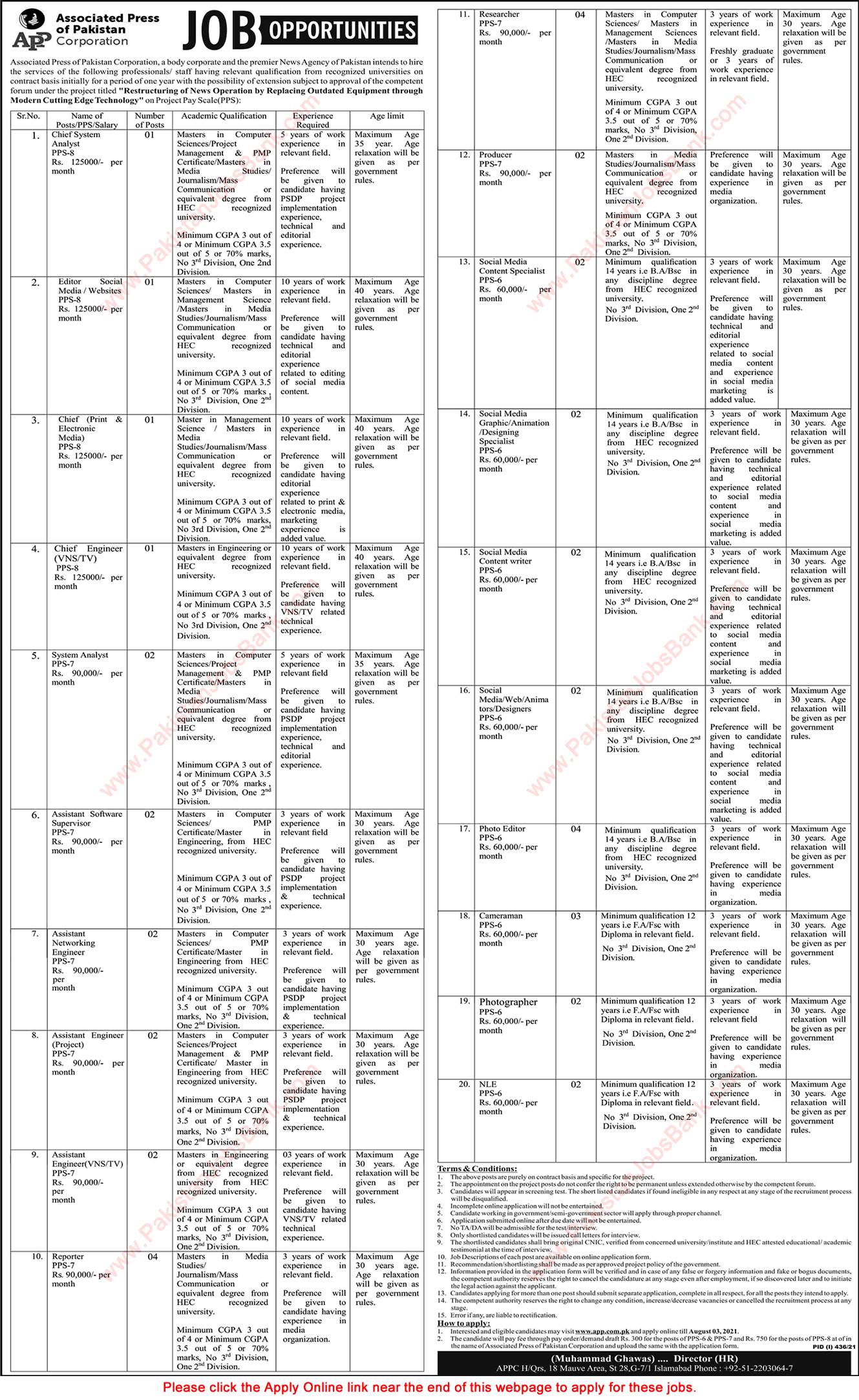 Associated Press of Pakistan Corporation Jobs 2021 July APP Apply Online Assistant Engineers, Reporters, Cameraman & Others Latest