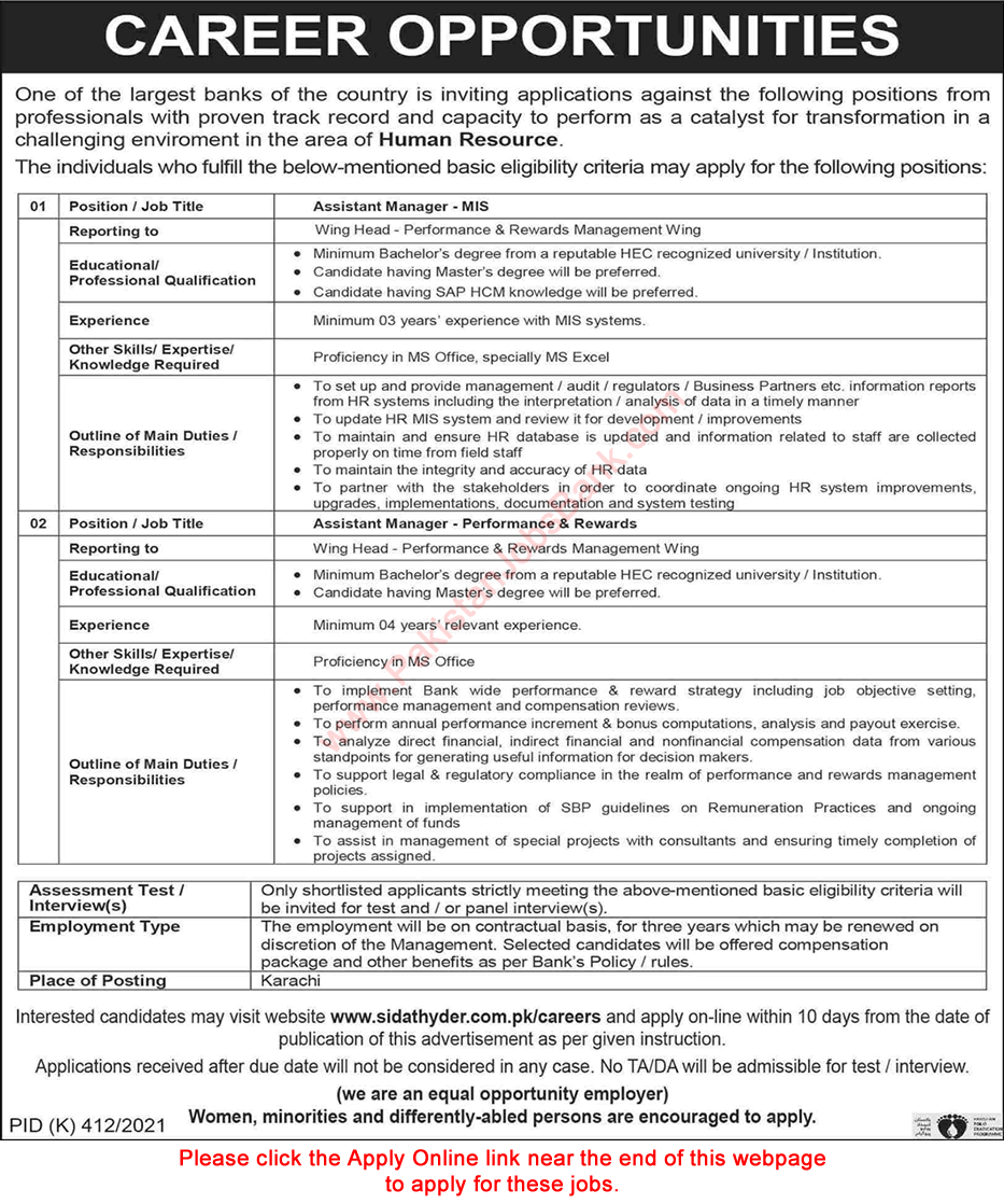 Bank Jobs in Karachi August 2021 Apply Online for Assistant Managers Latest