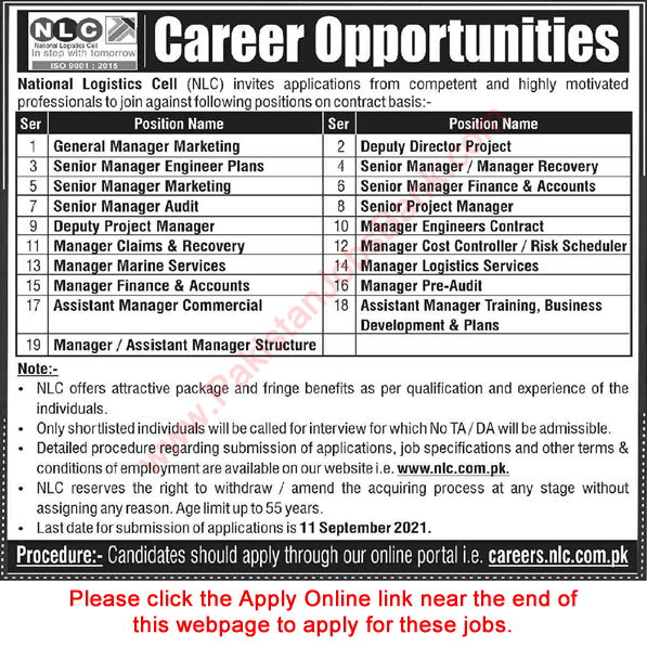 NLC Jobs August 2021 Apply Online Assistant / Managers & Others National Logistics Cell Latest