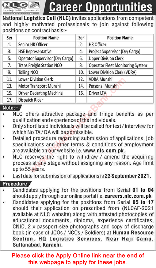 NLC Jobs September 2021 Online Application Form National Logistics Cell Latest