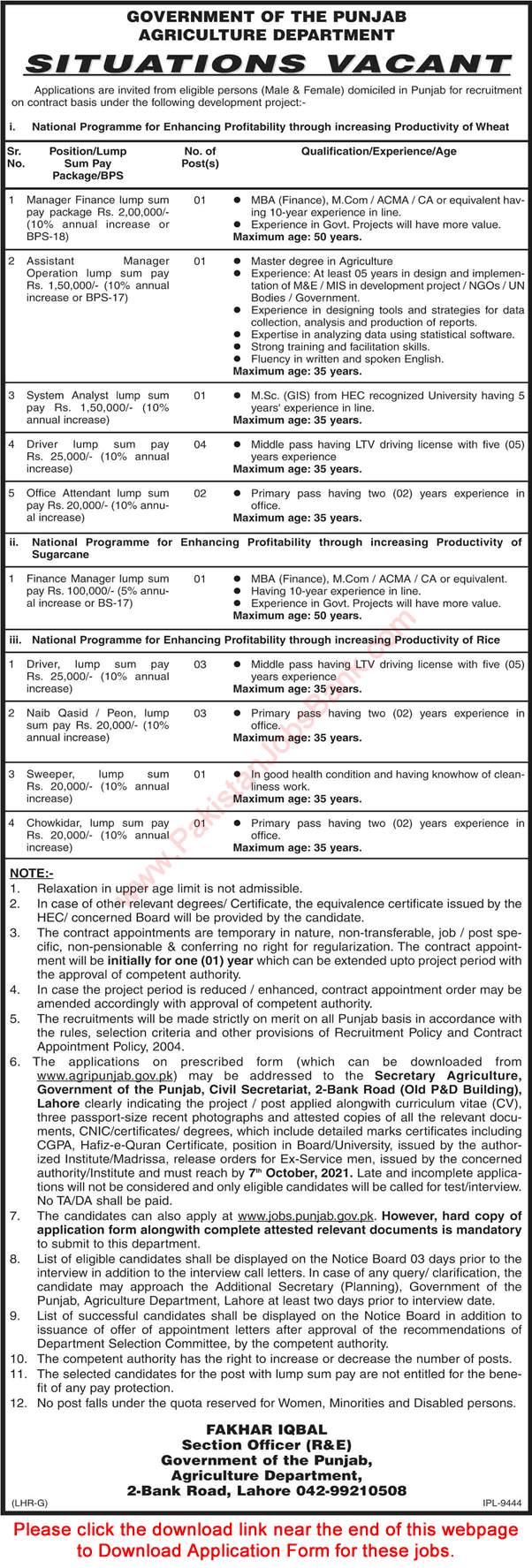 Agriculture Department Punjab Jobs 2021 September Application Form Drivers & Others Latest