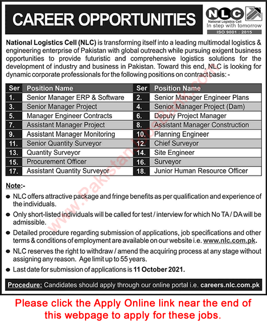 NLC Jobs September 2021 Apply Online National Logistics Cell Latest