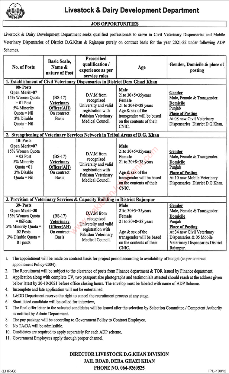 Veterinary Officer Jobs in Livestock and Dairy Development Department Punjab October 2021 Latest