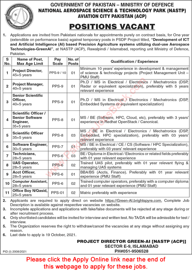 National Aerospace Science and Technology Park Jobs 2021 October Apply Online NASTP Aviation City Pakistan ACP Latest