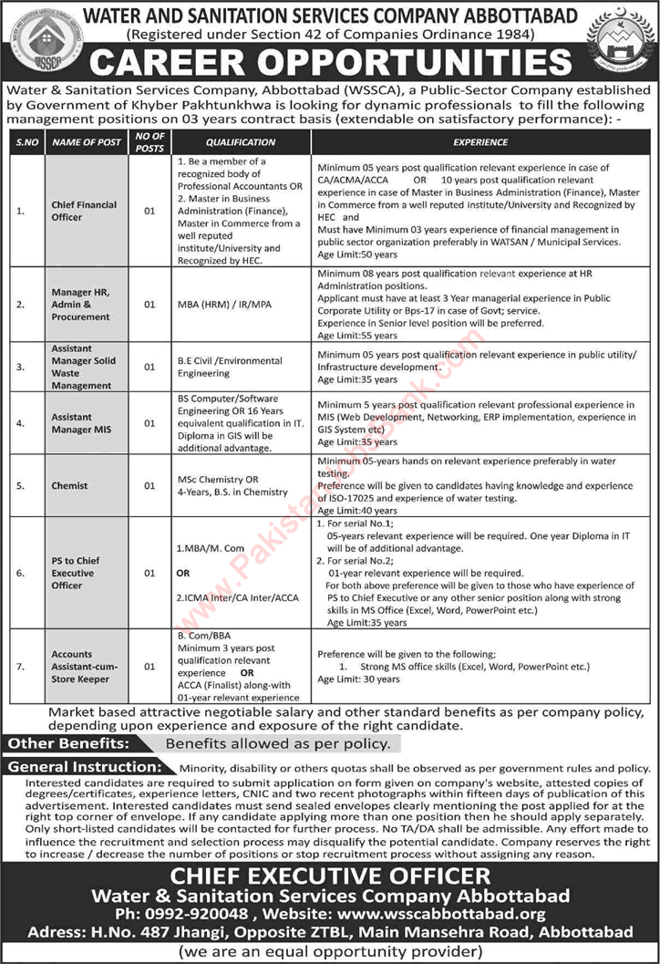 Water and Sanitation Services Company Abbottabad Jobs 2021 October WSSC Latest