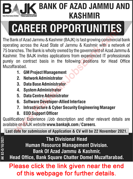 Bank of AJK Jobs October 2021 November Network / System Administrator & Others BAJK Latest