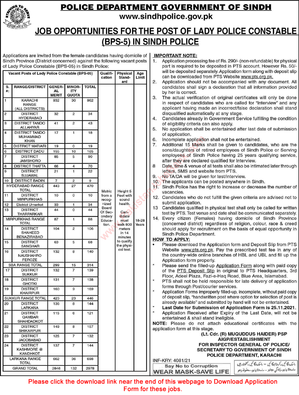 Lady Police Constable Jobs in Sindh Police November 2021 PTS Application Form Latest