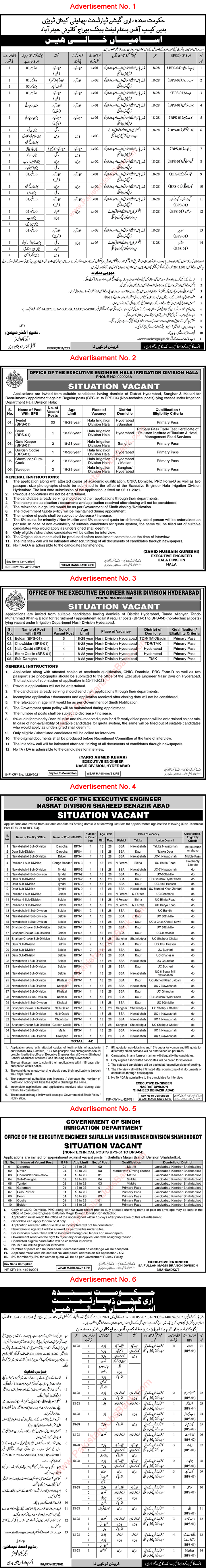 Irrigation Department Sindh Jobs November 2021 Beldar, Khalasi & Others Latest