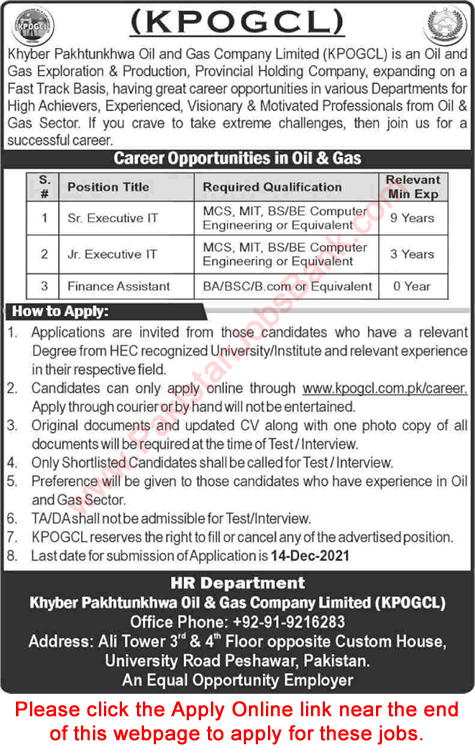 KPOGCL Jobs November 2021 December Apply Online IT Executives & Finance Assistant Latest