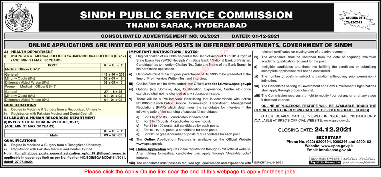 Women Medical Officer Jobs in Health Department Sindh December 2021 SPSC Apply Online Latest