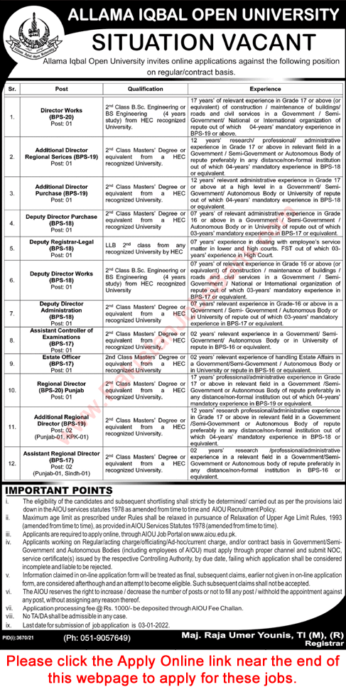 AIOU Jobs 2021 December Apply Online Allama Iqbal Open University Latest