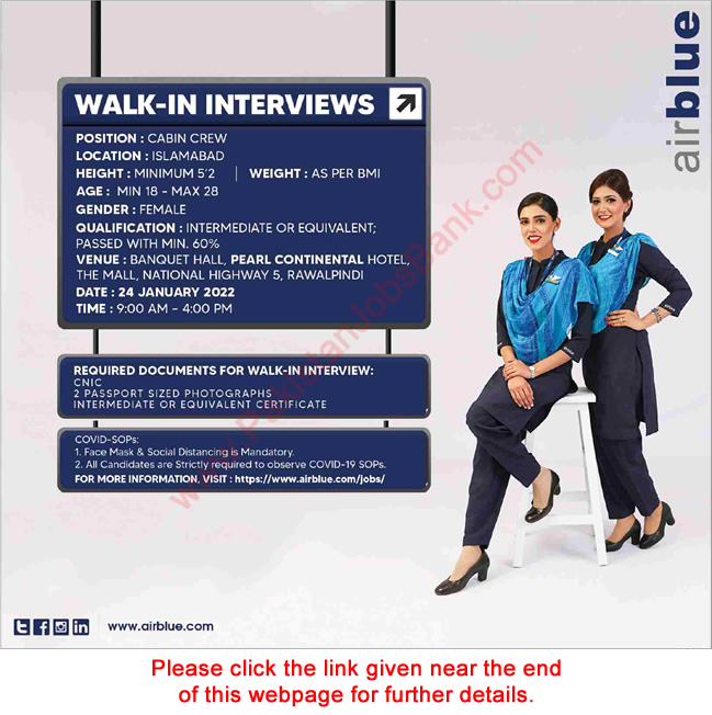 Airhostess Jobs in Air Blue 2022 Female Cabin Crew Walk in Interviews Latest