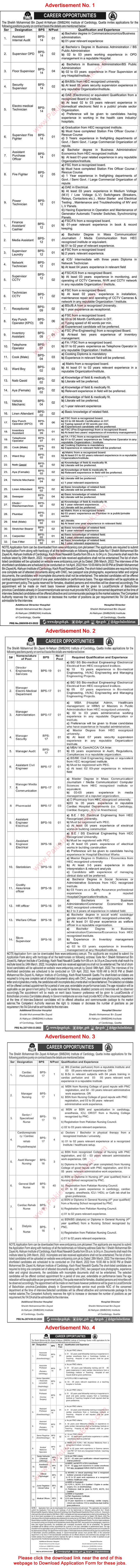 Sheikh Mohammed Bin Zayed Al Nahyan Institute of Cardiology Quetta Jobs March 2022 Application Form Download Latest