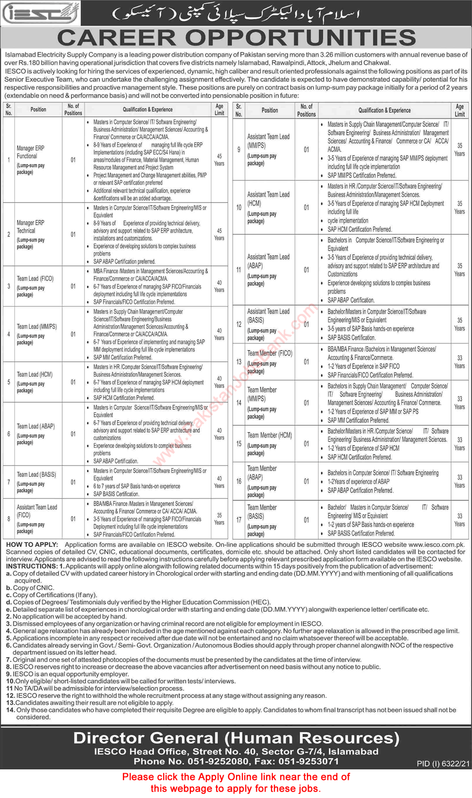 IESCO Jobs 2022 March WAPDA Apply Online Team Leads, Members & Managers Latest