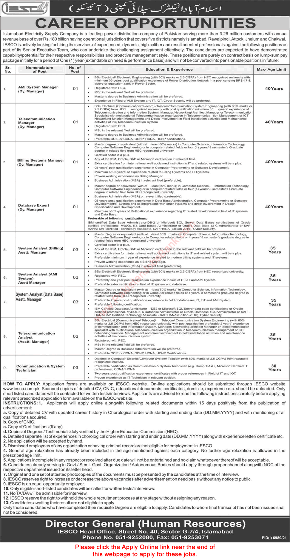 IESCO Jobs April 2022 WAPDA Apply Online Islamabad Electric Supply Company Assistant Managers & Others Latest