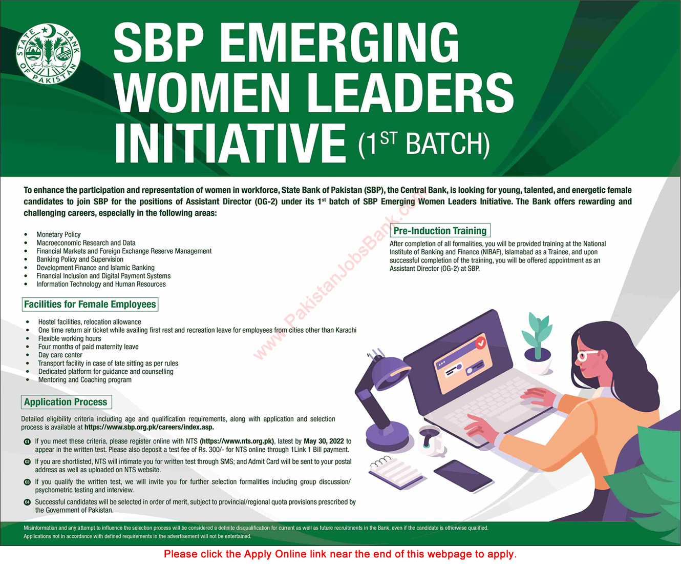 State Bank of Pakistan Jobs May 2022 NTS Apply Online Assistant Director SBP Emerging Women Leaders Initiative Latest