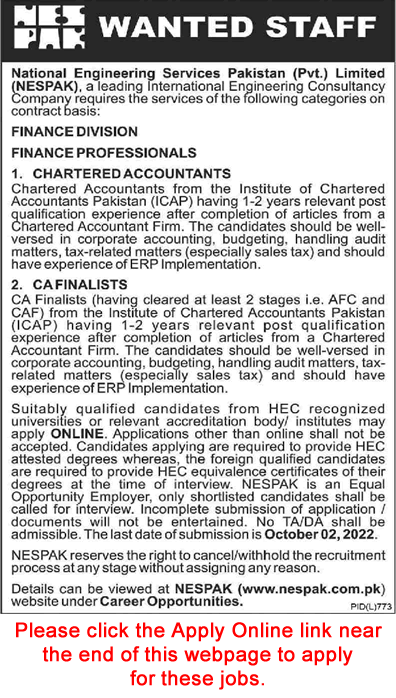 NESPAK Jobs September 2022 Online Apply National Engineering Services Pakistan Latest