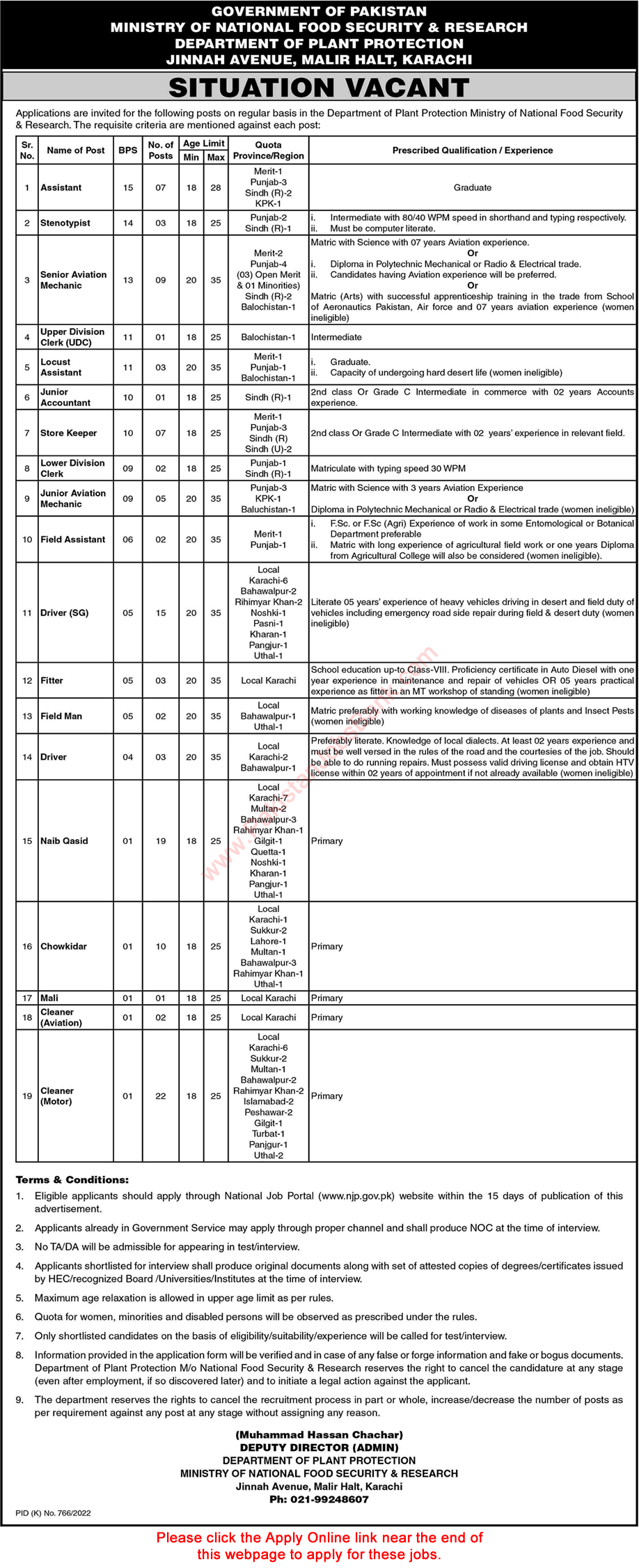 Ministry of National Food Security and Research Karachi Jobs 2022 September Apply Online Latest