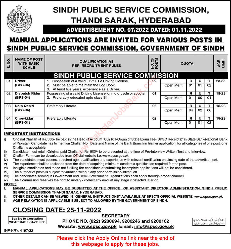 SPSC Jobs November 2022 Apply Online Sindh Public Service Commission Latest