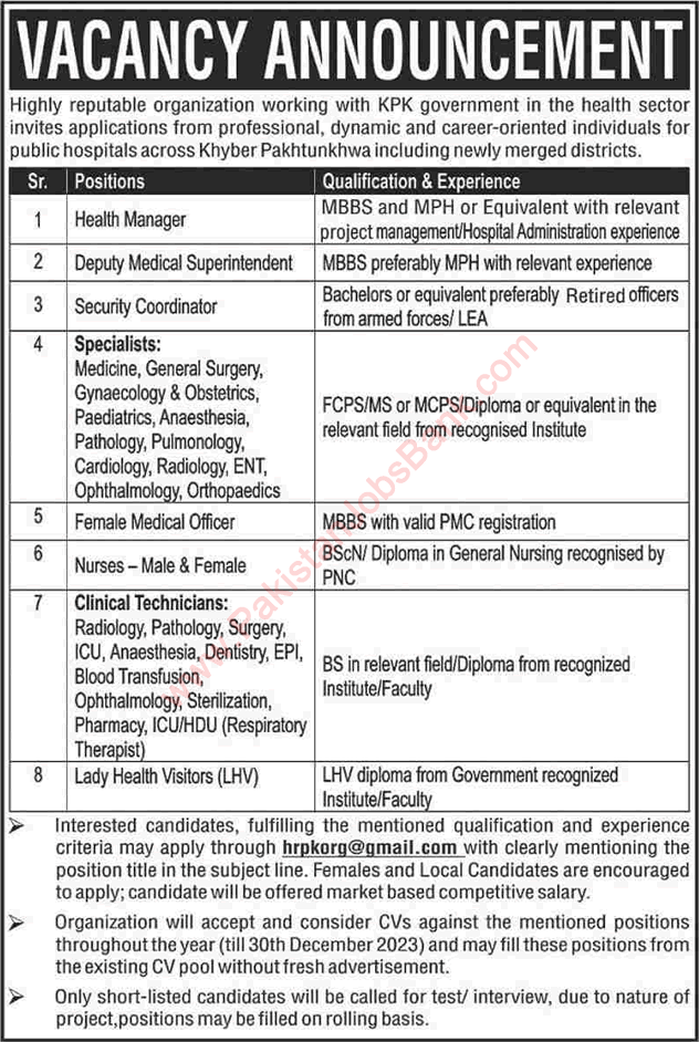 NGO Jobs in KPK December 2022 Clinical Technicians, Nurses, Medical Officers & Others Latest