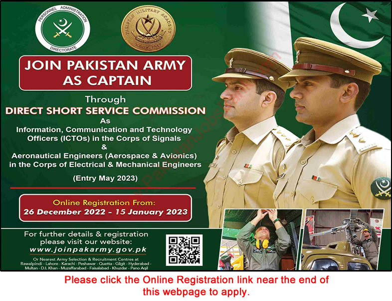Join Pakistan Army as Captain December 2022 / 2023 through Direct Short Service Commission Online Registration Latest