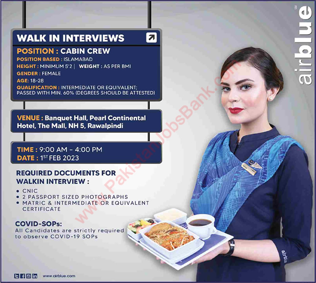 Airhostess Jobs in Air Blue 2023 Walk in Interviews Female Cabin Crew Latest