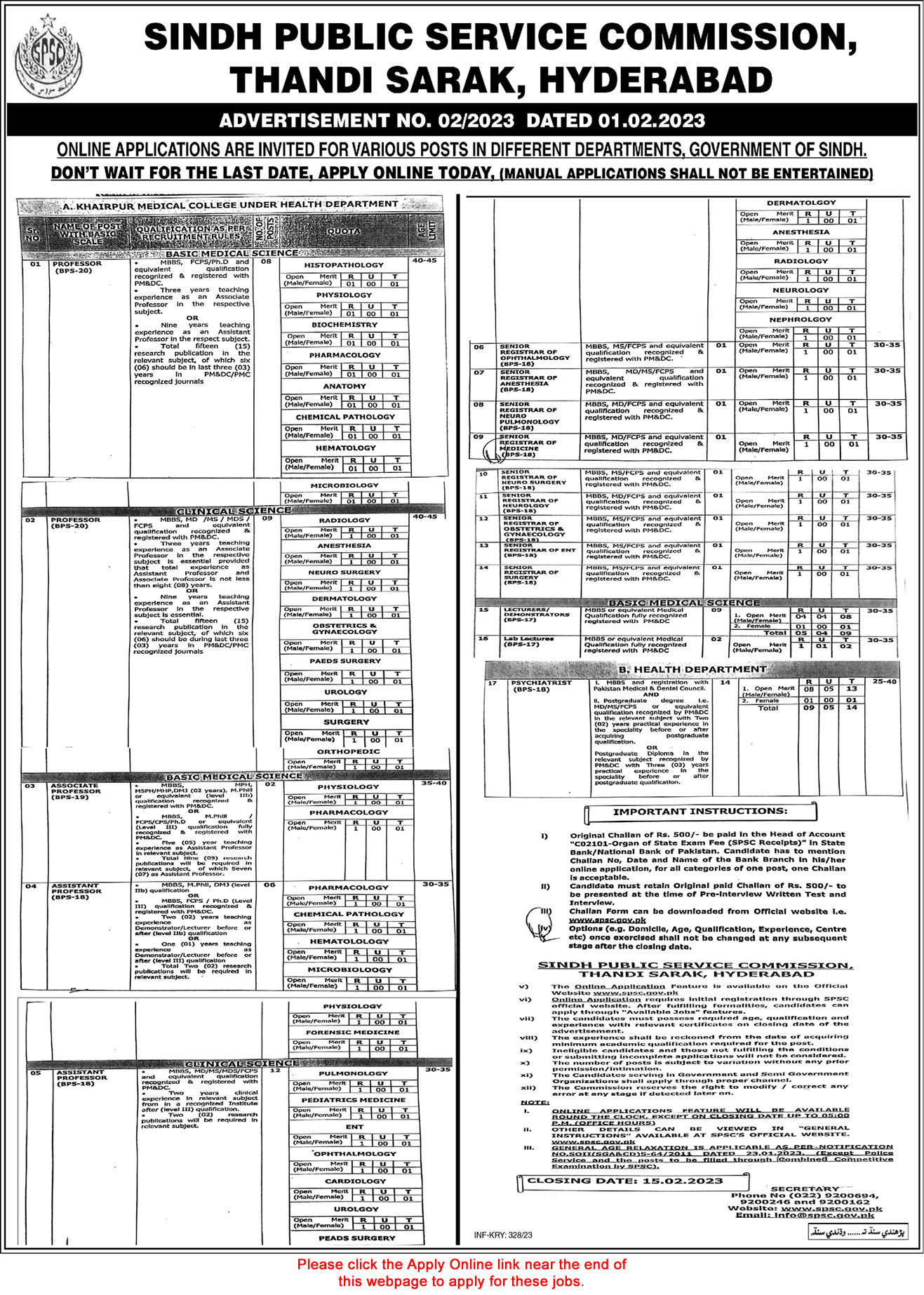 Khairpur Medical College Jobs 2023 February SPSC Online Apply Teaching Faculty & Others Latest