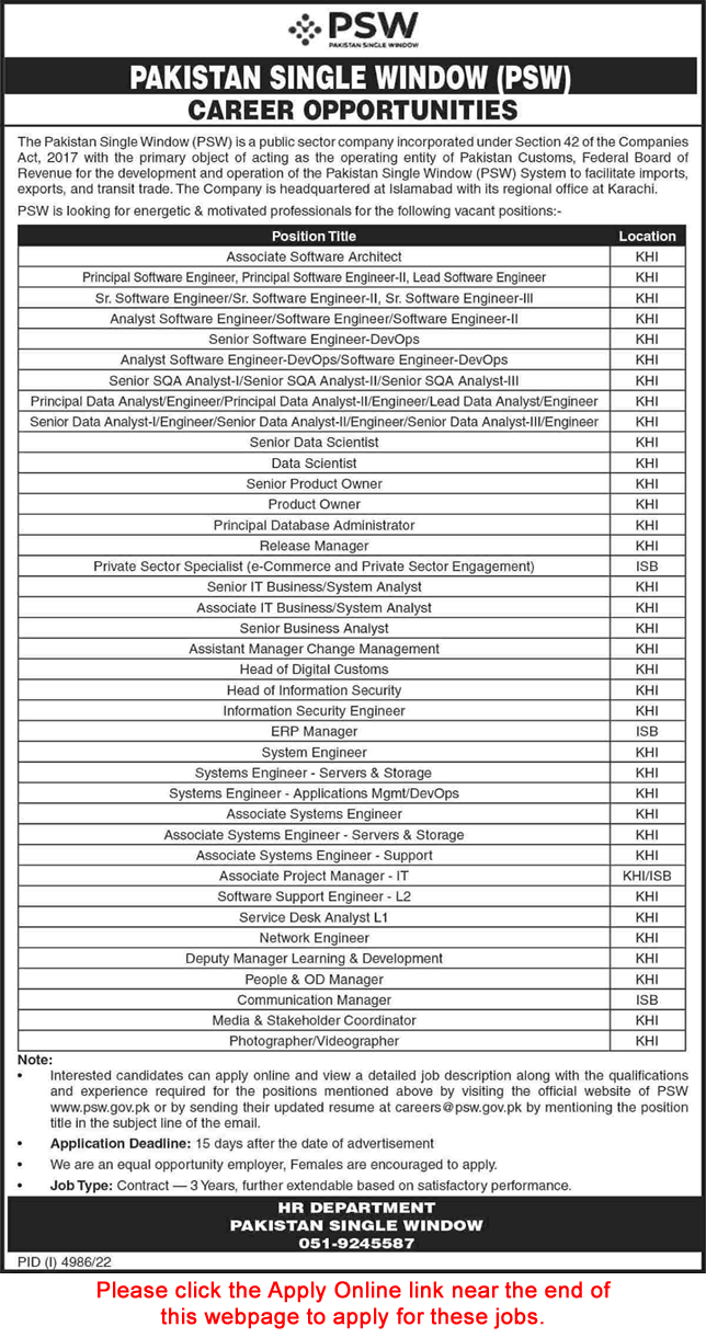 Pakistan Single Window Jobs February 2023 PSW Apply Online Analysts, Software Engineers & Others Latest