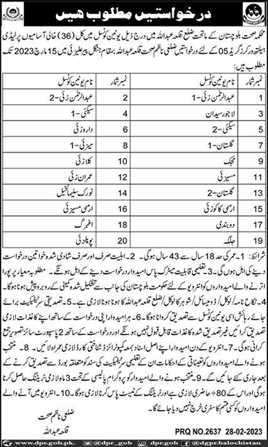 Lady Health Visitor Jobs in Health Department Killa Abdullah Balochistan March 2023 Latest