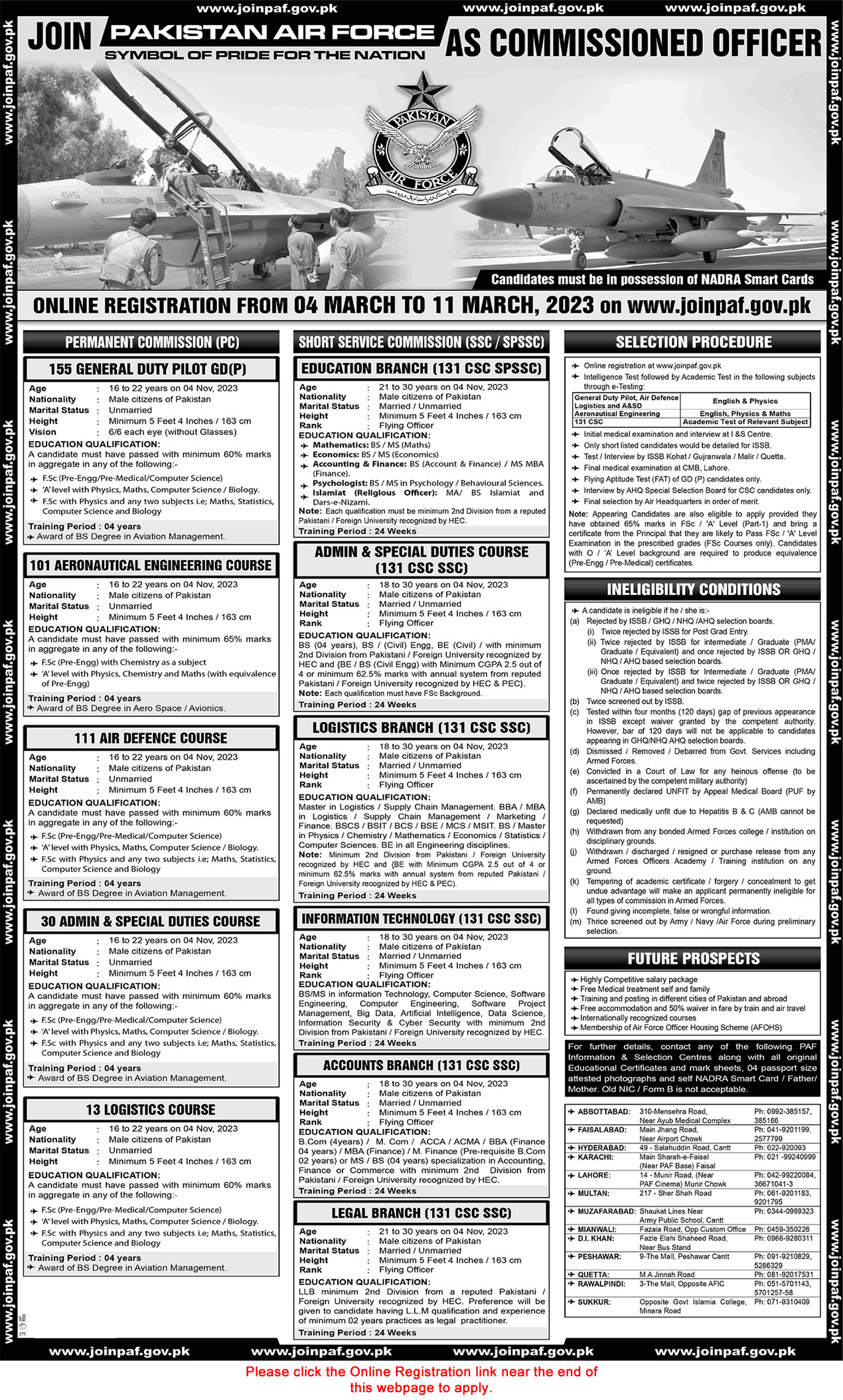 Join Pakistan Air Force as Commissioned Officer March 2023 Online Registration in SSC, SPSSC & Permanent Commission PC Latest