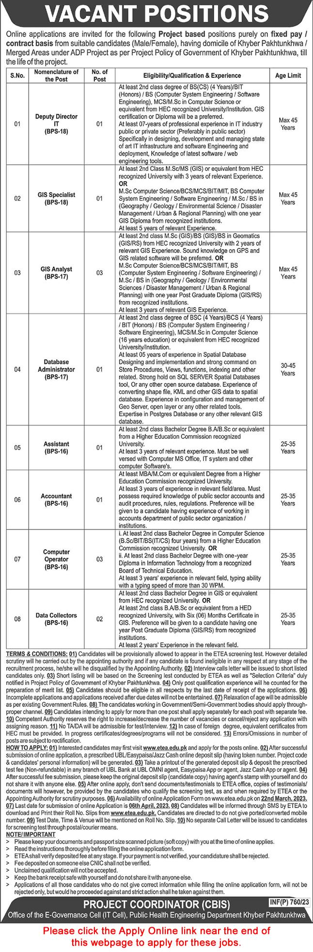Public Health Engineering Department KPK Jobs March 2023 ETEA Apply Online GIS Analysts & Others Latest