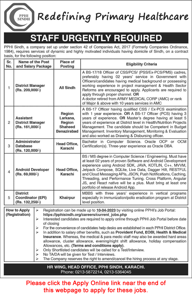 PPHI Sindh Jobs March 2023 Apply Online District Managers & Others Latest